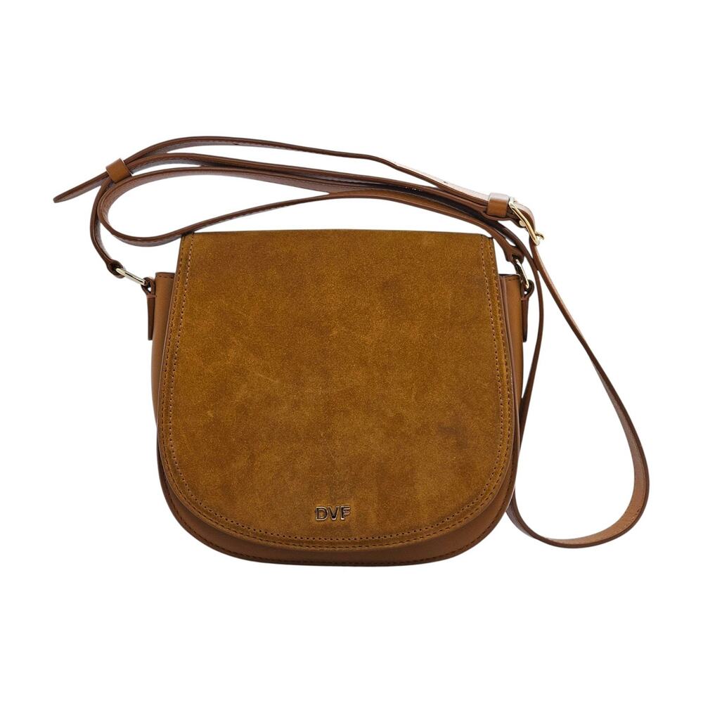 DVF Diane von Furstenberg Suede Leather Crossbody Saddle Bag Brown - Preowned